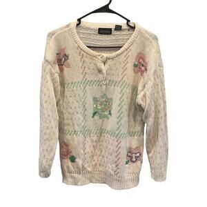 Vintage Gotham Chunky Knit Sweater Embroidered Grannycore Soft‎ Girl Cottagecore